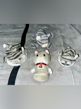 Set of 4 Gray Tabby Cat Mini Stuffies (Various Brands) - EXCELLENT CONDITION